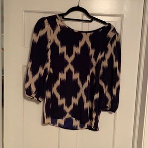 Navy and Tan pattern top with small cutout in back